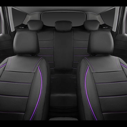 CAR PASS Piping PU Leather Car Seat Cover,Inside Zipper Design and Reserved Opening Holes Airbag Compatible,Universal FIT for Car, SUVs,Van,Trucks,Full Set, Black & Purple