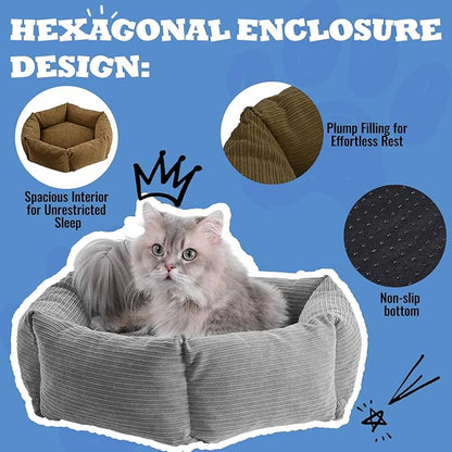 All-Season Stain Resistance Cat Dog Bed,Round Donut Pet Bed,Cord Washable Cat and Dog Beds with Removable Cover,Kitten Bed with Anti-Slip Bottom,Grey,29.5 * 5.9"