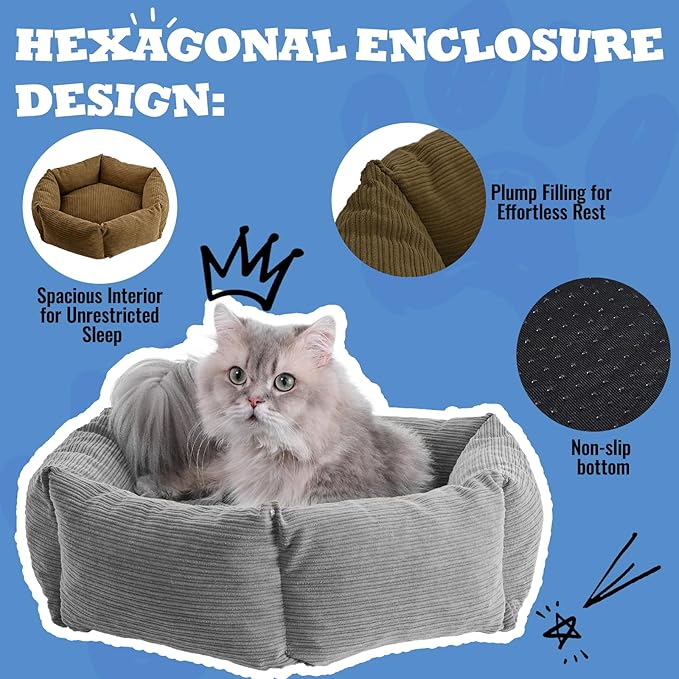 All-Season Stain Resistance Cat Dog Bed,Round Donut Pet Bed,Cord Washable Cat and Dog Beds with Removable Cover,Kitten Bed with Anti-Slip Bottom,Grey,21.6 * 5.9"