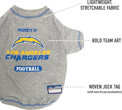 NFL Los Angeles Chargers Dog T-shirt Large. - Licensed Shirt for Pets Team Colored with Team Logos- Premium Stretchable Materials for the comfort of your Dog & Cat