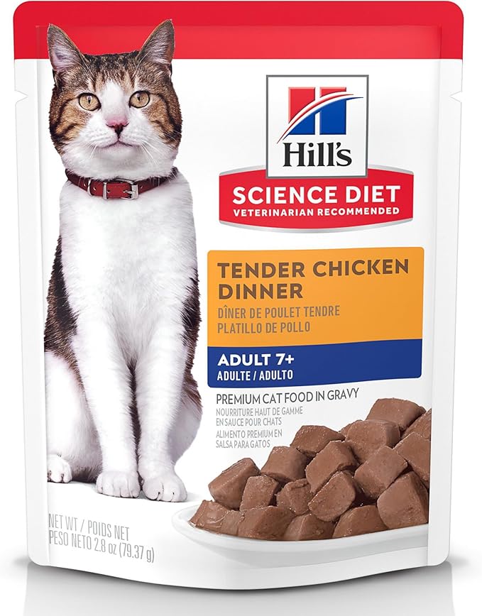 Hill's Science Diet Adult 7+ Wet Cat Food, Chicken Stew, 2.8 oz. Pouches, 24-Pack