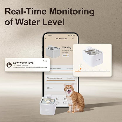 WiFi Cat Water Fountain with App Control 4L/135oz Cordless Stainless Steel Pet Fountain with 3 Washable Filters, 4 Modes & Motion Sensor, Ultra-Quiet BPA-Free Indoor Dog and Cat Dispenser
