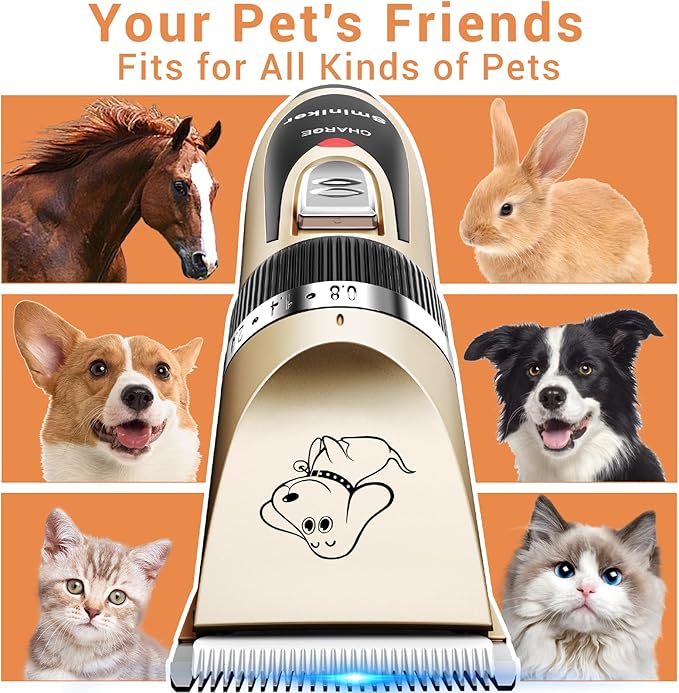 Sminiker Professional Rechargeable Cordless Dogs Cats Horse Grooming Clippers - Professional Pet Hair Clippers with Comb Guides for Dogs Cats Horses and Other House Animals Pet Grooming Kit