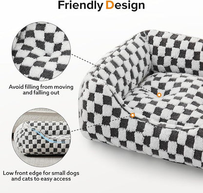 JOEJOY Dog Bed for Medium Small Dogs - Rectangle Orthopedic Dog Sofa Bed, Cute Modern Puppy Bed with Jacquard Shaggy Plush & Anti Slip Bottom, 25x21x8inches, Grey