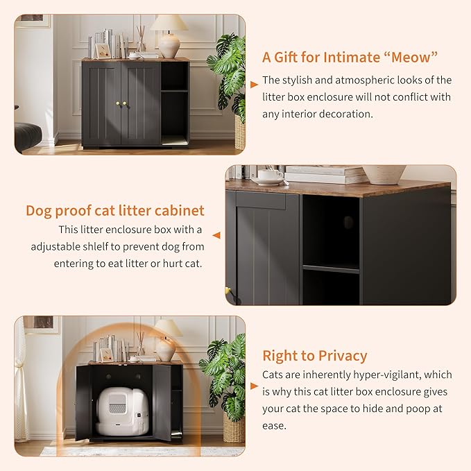 Large Cat Litter Enclosure with Litter Collector, Enclosure for Self-Cleaning Litter Boxes,Adjustable Shelf for Dog Proof,Charging Station, Large Hidden Litter Box for Cat, Cat House