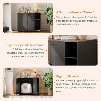 Large Cat Litter Enclosure with Litter Collector, Enclosure for Self-Cleaning Litter Boxes,Adjustable Shelf for Dog Proof,Charging Station, Large Hidden Litter Box for Cat, Cat House