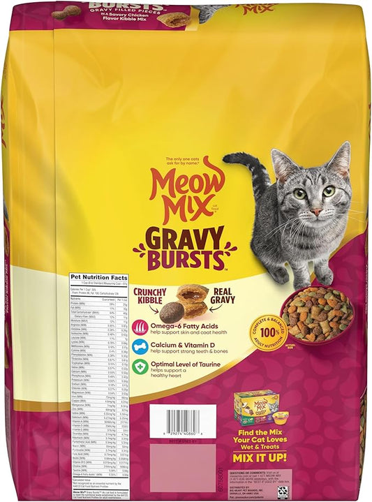 Meow Mix Gravy Bursts Savory Chicken Flavor Mix with Gravy Filled Pieces, Dry Cat Food, 13.5 Pound Bag