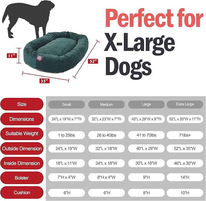 Majestic Pet 52-Inch Calming Donut Dog Bed – XL Washable Round Pet Bed with Micro Velvet – Orthopedic Spine Support for Head & Neck – Soft Fluffy Cuddler for Extra Large Dogs, 52x35x11, Marine