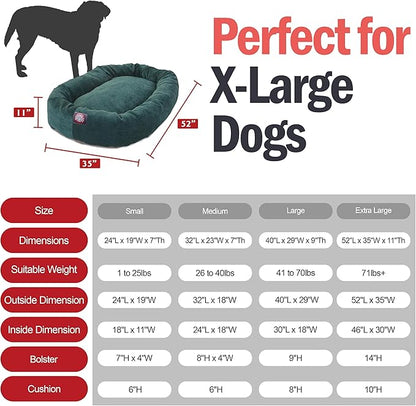 Majestic Pet 52-Inch Calming Donut Dog Bed – XL Washable Round Pet Bed with Micro Velvet – Orthopedic Spine Support for Head & Neck – Soft Fluffy Cuddler for Extra Large Dogs, 52x35x11, Marine