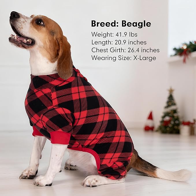 cyeollo Dog Pajamas Medium Size Dog, Warm Fleece Doggy Pjs Soft Doggie Onesie Stretchy Sweater for Medium to Large Dogs Winter Dogs Coat Pet Jammies Clothes Female & Male, Buffalo Plaid 2XL