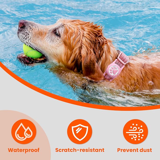 IP68 Waterproof for AirTag Dog Collar Holder, Silicone Dog Air tag Holder for Apple Air Tag (Pink&Rose)
