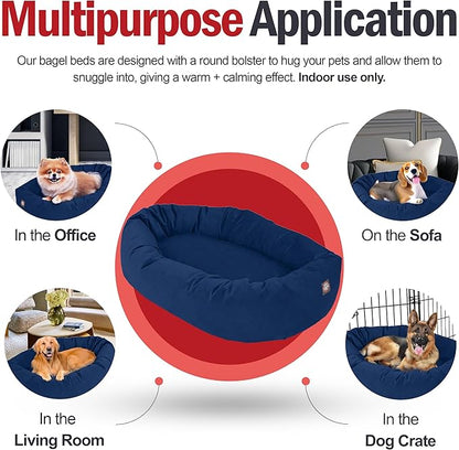 Majestic Pet 52 Inch Suede Calming Dog Bed Washable – Cozy Soft Round Dog Bed w/Spine Support for Dogs to Rest Head - Fluffy Donut Dog Bed 52x35x11 (Inch) - Round Pet Bed X- Large – Navy (2025)