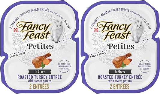 Fancy Feast Purina Petites with Roasted Turkey Entrée with Sweet Potato in Gravy Gourmet Wet Cat Food - 2.8 oz. Tubs,(Pack of 24)