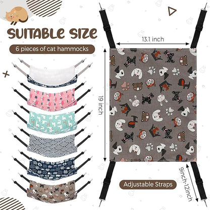 Barydat 6 Pcs Reversible Cat Hammock Bed 18.9 x 15 Inch Soft Breathable Double Sided Pet Ferret Cage Hammock with Adjustable Straps Hanging for Kitten Puppy or Small Pet (Fabric)