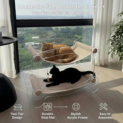 Cat bunk beds Cozy Acrylic cat Hammock Bed with sisal Scratcher - Double-Layer Hammock for Indoor Cats and Small Dogs - Soft & wear-Resistant