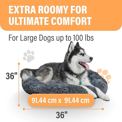 Active Pets Premium Large Donut Dog Bed, Fits Up to 100 lbs, Removable Cover & Washable Cushion, Plush Long Pile Faux Fur Fabric, Portable Dark Grey Pet Bed Furniture for Big Adult Canines & Cats