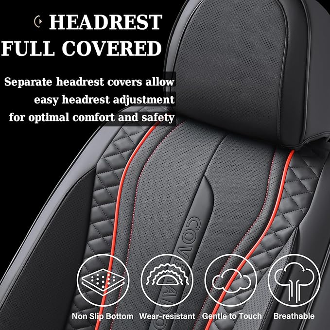 Coverado Car Seat Covers, 2 Packs Front Seat Cover, Faux Leather Waterproof Seat Covers, Driver Seat Covers, Car Seat Protectors, Automotive Seat Covers Accessories Universal Fit Most Vehicles Black