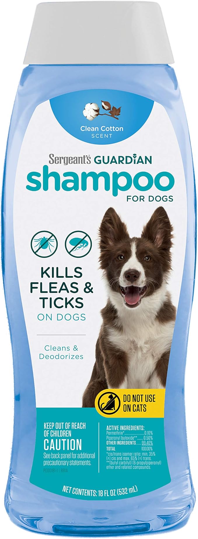 Sergeant's Guardian Flea & Tick Dog Shampoo, Clean Cotton Scent, 18 oz.