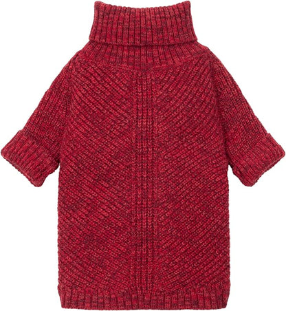 Fitwarm Knitted Turtleneck Dog Sweater, Thermal Dog Winter Clothes for Small Dogs Boy Girl, Holiday Pet Outfit, Heather Dark Red, XS