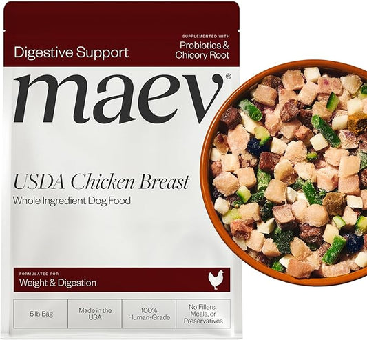 Maev Human-Grade Chicken Dog Food, Weight & Digestion Formula, Whole Ingredient, Gluten-Free, High Protein Puppy & Dog Food, 5 lb