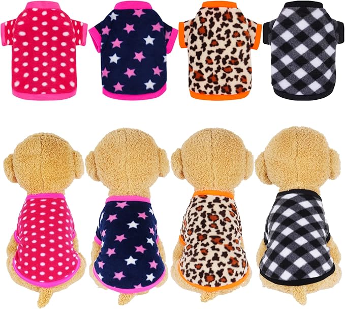 Rbenxia 4 Pieces Dog Fleece Sweaters Puppy Warm Sweater Doggie Sweatshirt Soft Fleece Dog Pajamas Puppy Clothes Winter Dogs Outfits for Small Dogs Cat Pets (Large)