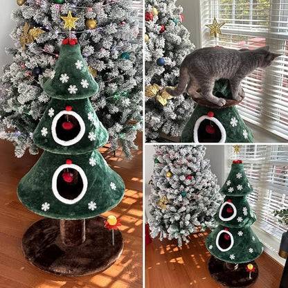 YITAHOME Christmas Cat Tree with 2 Houses, 52 in Cat Tower for Indoor, Cat Furniture with Teaser Plaything for Christmas Decoration