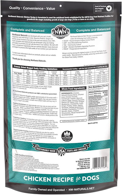 Northwest Naturals Freeze-Dried Chicken Dog Food - Bite-Sized Nuggets - Grain-Free, High-Protein, Raw Diet, Human-Grade Ingredients, All Natural, Healthy & Nutritious, Proudly Made in USA, 25 Oz