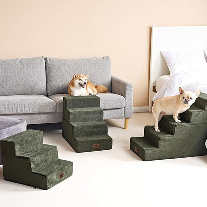 EHEYCIGA Dog Stairs for Bed 25" H, 5-Step Extra Wide Dog Steps for High Bed, Pet Steps for Small Dogs and Cats, Non-Slip Balanced Pet Ramp Indoor, Military Green