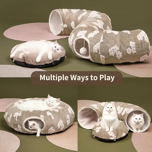 Pesen Cat Tunnel Bed with Soft Cushion, Cat Toys for Indoor Cats Enhance Bonding Between Pets and Owners, Encourage Exploration, and Satisfy Natural Instincts for Kittens, Dogs, and Rabbits