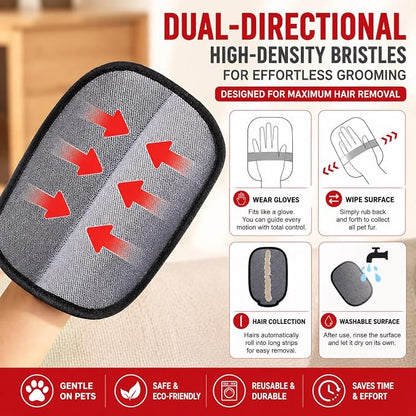 2PCS Pet Hair Removal Gloves for Dogs & Cats, Reusable Electrostatic Pet Hair Remover Tool, Magic Fur Removal Glove for Clothing, Couch, Carpet & Car