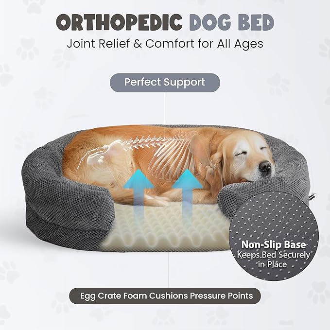Arthritis Dog Bed, Orthopedic Dog Bed with Memory Foam, Extra Spacious Pet Bed with Supportive Sides, Removable Washable Cover, Designed for Senior Dogs Comfort Better Sleep and Joint Support