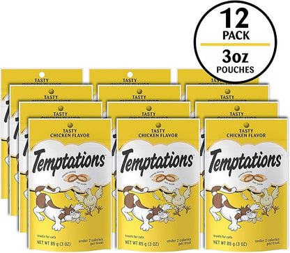 Temptations Cat Treats Classic Crunchy and Soft Cat Treats, Tasty Chicken Flavor, 3 oz. Pouch (Pack of 12)