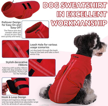 Queenmore Soft Fleece Dog Jacket, Warm Winter Dog Clothes with Leash Hole, Dachshund Sweater for Small Dogs Cats Boy or Girl (Red, S)