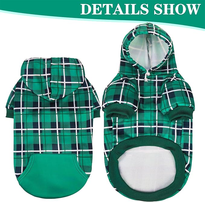 EXPAWLORER Plaid Dog Hoodie - British Style Warm Dog Sweater Shirt with Leash Hole,Pitbull Clothes Outfits,Winter Coat Apparel for All Breeds Puppy Girl Boy-Cat Apparel,Green Medium