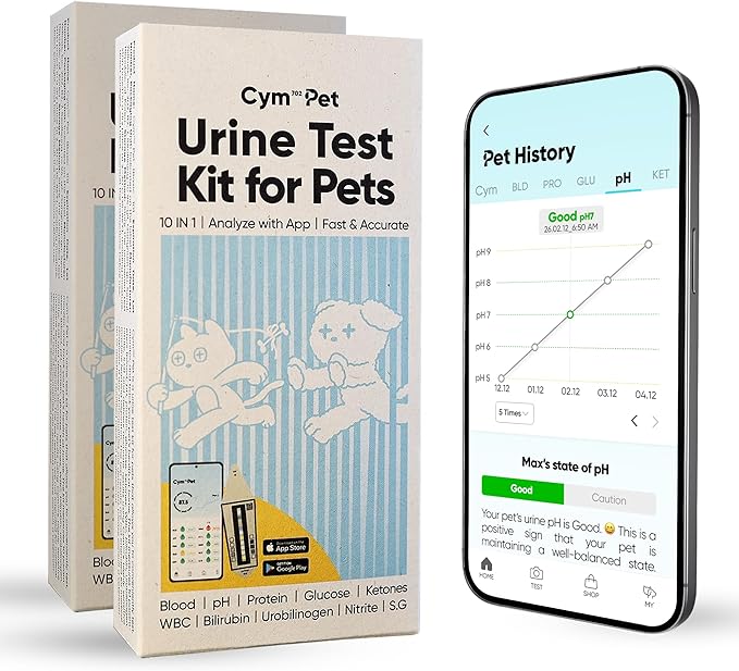 Pet Urine Test Kit with AI App | Dog & Cat Strips | Glucose, Protein, Blood, pH & More | 10 Wellness Indicators | 60s Non-Invasive at Home [10 Tests]