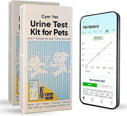 Pet Urine Test Kit with AI App | Dog & Cat Strips | Glucose, Protein, Blood, pH & More | 10 Wellness Indicators | 60s Non-Invasive at Home [10 Tests]
