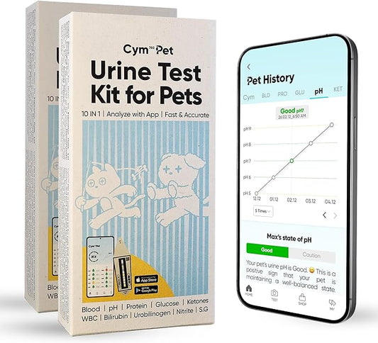 Pet Urine Test Kit with AI App | Dog & Cat Strips | Glucose, Protein, Blood, pH & More | 10 Wellness Indicators | 60s Non-Invasive at Home [10 Tests]