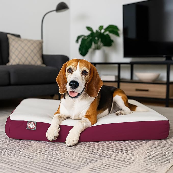 Majestic Pet 34x24x3 Inch Burgundy Orthopedic Memory Foam Rectangle Dog Bed – Medium Size Crate Dog Bed for Dogs with Joint Pain, Arthritis – Durable Pet Mattress with Egg Crate Foam, Washable Cover