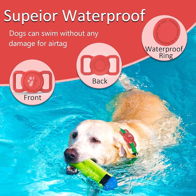 SANKALA [1 Pack] Waterproof Dog Airtag Holder, Red | Silicone Full Body Covered, Anti-Lost Protective, Fits All Width Collars, for Apple AirTag(Gen 1 & 2), Signal Friendly