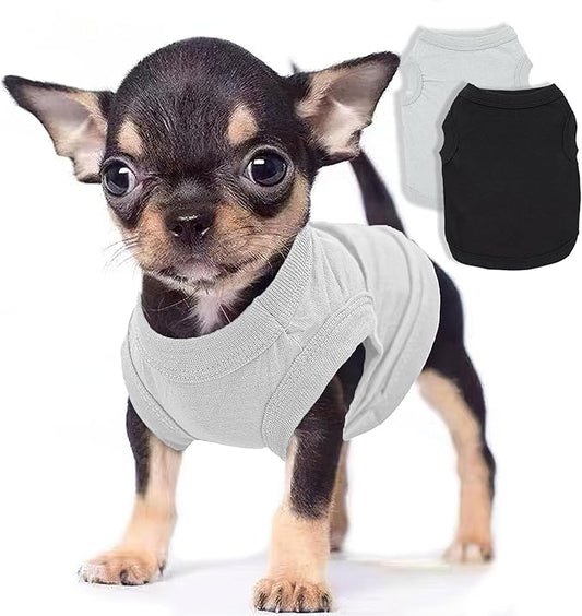 2-Pack Dog Shirts Summer Dog Clothes for Small Medium Dogs Boy, Teacup, Chihuahua, Yorkie, Pug and Cats, Solid Color Pet Tshirts Puppy Clothes, Medium, Black+ Grey