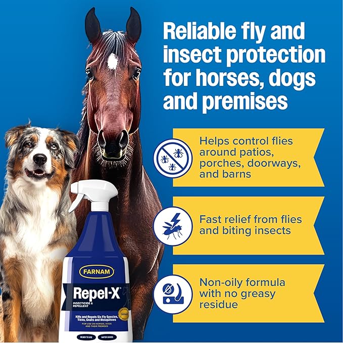 Farnam Repel-X Insecticide & Repellent Water-based Fly Spray for Horses, Dogs and Premises, 32 Ounces