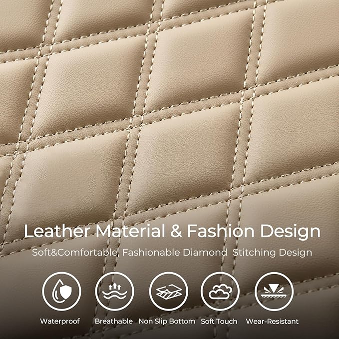 Huidasource Beige Car Rear Seat Covers, Nappa Leather Back Seat Cover, Automotive Rear Bench Seat Cushion Cover Universal Fit for Most Cars Sedan SUV Pickup Truck (Back Row/Beige)