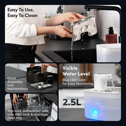 Cat Water Fountain Cordless, 88oz/2.6L Wireless Pet Water Fountains for Cats Indoor, Battery Operated Cat Drinking Fountain with Motion Sensor, Ultra Quiet Pump, BPA-Free, Black + 6 Filters
