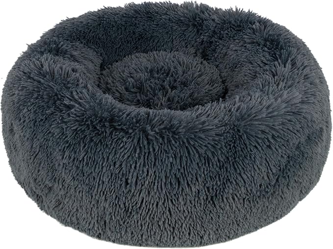Best Pet Supplies Round Calming Dog Bed for Small, Medium & Large Dogs, Plush Donut Cuddler Pet Bed w/Raised Rim for Head, Neck Support, Anti-Slip Bottom Washable Bed - Gray, 24 x 24 x 7