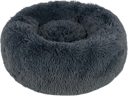Best Pet Supplies Round Calming Dog Bed for Small, Medium & Large Dogs, Plush Donut Cuddler Pet Bed w/Raised Rim for Head, Neck Support, Anti-Slip Bottom Washable Bed - Gray, 24 x 24 x 7