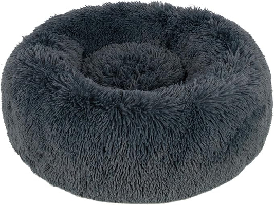 Best Pet Supplies Round Calming Dog Bed for Small, Medium & Large Dogs, Plush Donut Cuddler Pet Bed w/Raised Rim for Head, Neck Support, Anti-Slip Bottom Washable Bed - Gray, 24 x 24 x 7