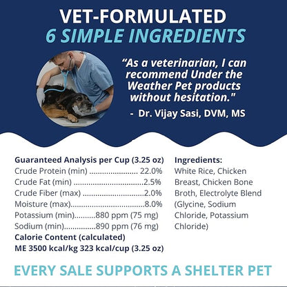 Under the Weather Easy to Digest Bland Diet for Sick Dogs - Always Be Ready - Contains Electrolytes - Gluten Free, All Natural, Freeze Dried 100% Human Grade Meats - 6 Pack Chicken, Rice & Bone Broth