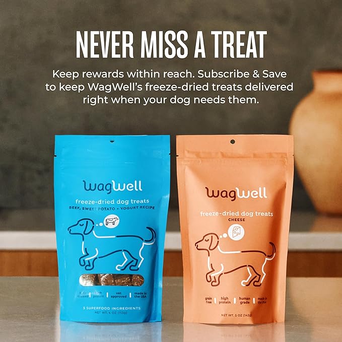 WagWell Freeze Dried Dog Treats, Cheese Flavor | Training Treats, Food Topper, Healthy Snack for Dogs | Human Grade, Grain Free, High Protein | All Natural, Made in USA | 5 oz Bag, 1 Pack
