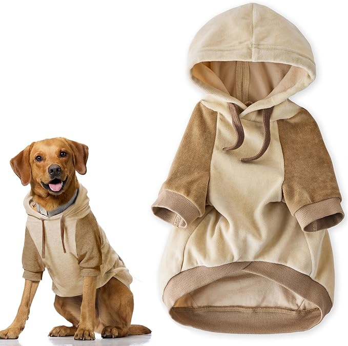 Pet Passion Cooper II Organic Cotton Velour Dog Hoodie Pet Coat for Small, Medium and Large Dogs, Coffee Color Block, Large (40-60 lbs)