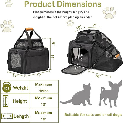 JUNGYOON Cat Carrier, Expandable Airline-Approved Soft-Sided Pet Travel Bag for Cats, Small Dogs & Small Pets, Breathable Mesh Design with Multi-Pockets & Fleece Pad (Dark Grey)